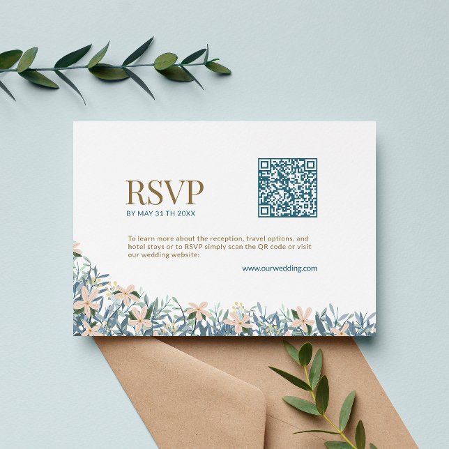 Moderne QR-Code-Hochzeits-RSVP-Wildblumen-Monogram Begleitkarte (Von Creator hochgeladen)