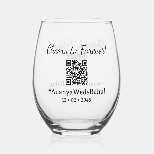 Moderne QR-Code-Hochzeitsgunst Stemless-Weinglas Weinglas Ohne Stiel (Vorderseite)