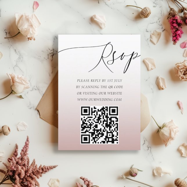 Moderne QR Code Rose Gold Einfache UAWG Hochzeit RSVP Karte (Von Creator hochgeladen)