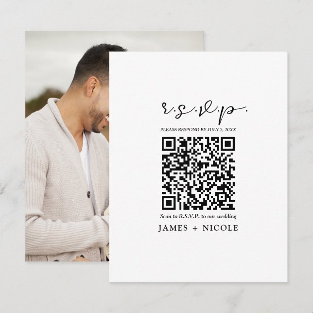 Moderne QR Code Scannable Wedding R.S.V.P. Antwort Einladung (Vorne/Hinten)