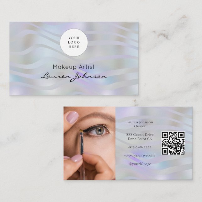 Moderne QR-Code-Schwarz-Schrift-Foto-Make-up  Visitenkarte (Vorne/Hinten)