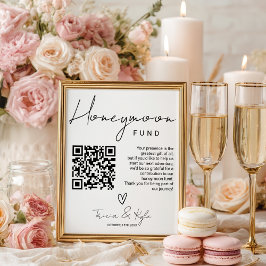 Moderne QR-Code Schwarz-weiß Honeymoon Fund Weddin Poster