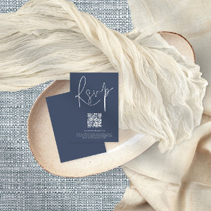 Moderne QR Code Script Hochzeit Dusty Navy RSVP Ka Einladung