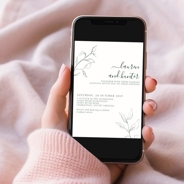 Moderne QR Code Smaragdgrüne botanische Hochzeit Einladung (Von Creator hochgeladen)