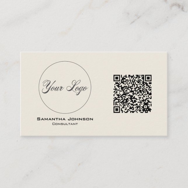 Moderne QR-Code-Visitenkarte für Schwarz und Creme Visitenkarte (Vorderseite)