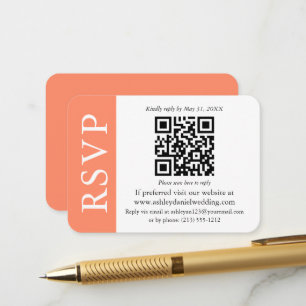 Moderne QR Hochzeit RSVP Korallen und Weiß Begleitkarte