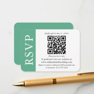 Moderne QR Hochzeit RSVP Minze grün und weiß Begleitkarte