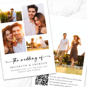 Moderne QR-UAWG-Hochzeit mit fünf Fotos Einladung