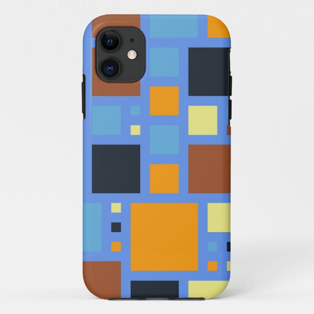 Moderne Quadrat-Muster | Blaugelb braun Case-Mate iPhone Hülle (Rückseite)
