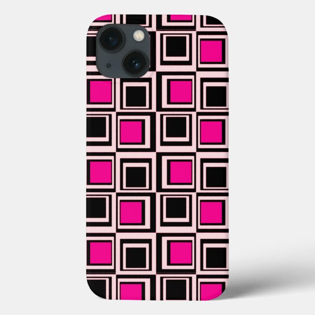 Moderne Quadrate, hellrosa, heiß rosa und schwarz Case-Mate iPhone Hülle (Rückseite)
