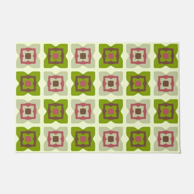 Moderne Quadrate Muster Grün Mitte des Jahrhundert Fußmatte (Vorderseite)