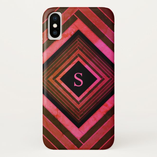 Moderne Quadrate rustikal rosa geometrische Monogr Case-Mate iPhone Hülle (Rückseite)