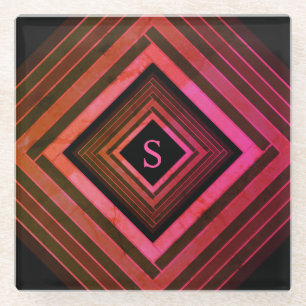 Moderne Quadrate rustikal rosa geometrische Monogr Glasuntersetzer