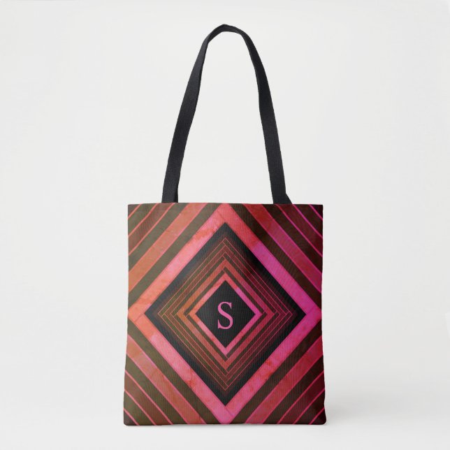 Moderne Quadrate rustikal rosa geometrische Monogr Tasche (Vorderseite)