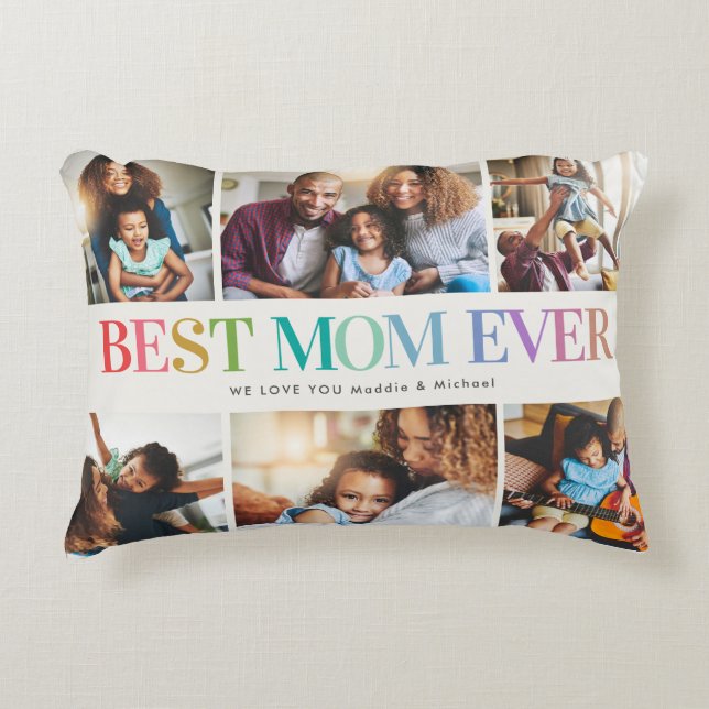Moderne Rainbow Beste Mama je 6 FotoCollage Dekokissen (Vorderseite)
