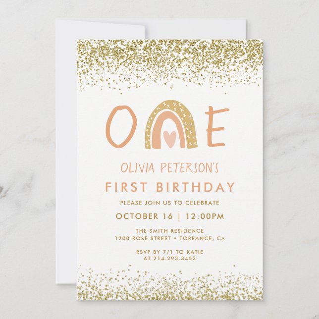 Moderne Rainbow Girl 1er anniversaire Invitation (Devant)