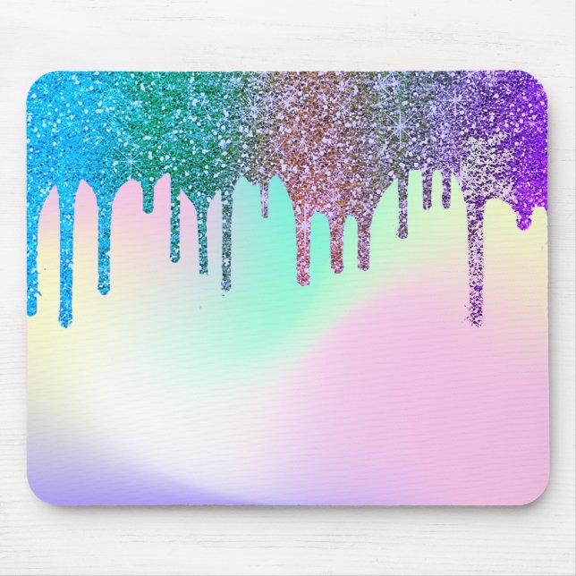 Moderne Rainbow-Glitzer-Tropfen Holografie Mousepad (Vorne)