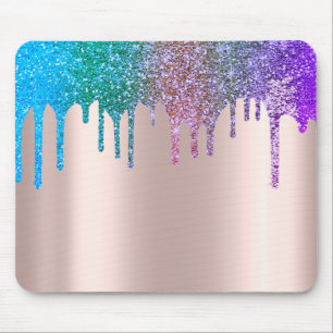 Moderne Rainbow Glitzer Tropfen Rose Gold Mousepad