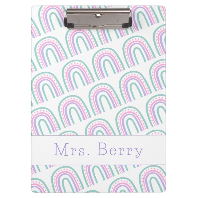 Moderne Rainbow-Personalisiert-Lehrerin - Zwischen Klemmbrett (Vorderseite)