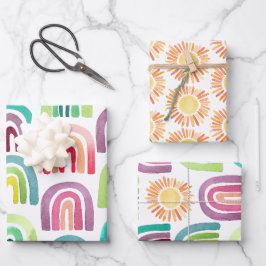 Moderne Rainbows & Sun Muster Geburtstagsparty Geschenkpapier Set