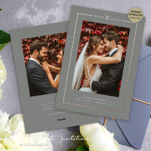 Moderne Rauch Elegante Foto-Hochzeit Termin merken Folieneinladung