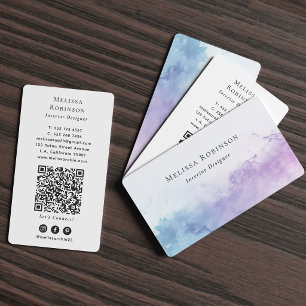 Moderne rauchige Wasserfarbe QR-Code in Blau und L Visitenkarte