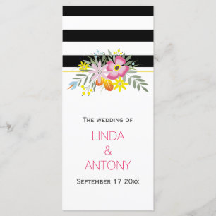 Moderne rayures rose fleurs programme de mariage