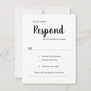 Moderne Reaktion Schwarz-weiße trendige Hochzeit RSVP Karte