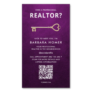 Moderne Realtor Ernennung Online QR Lila Magnetische Visitenkarte