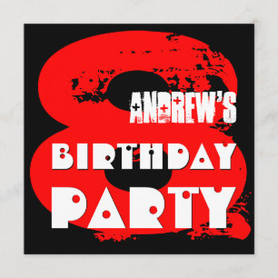 Moderne RED 8th Birthday Party 8 Year Old V11 Einladung