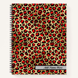 Moderne Red and Gold Leopard Print Notizbuch