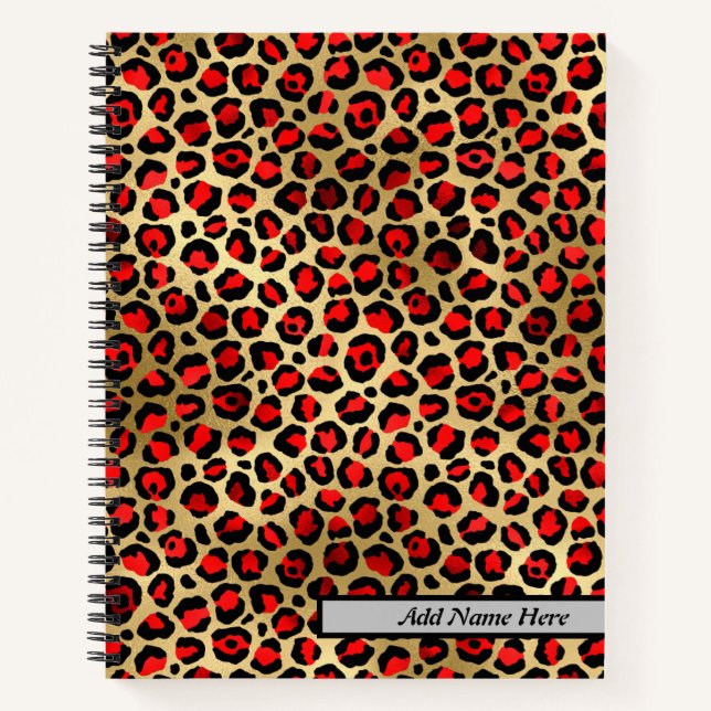 Moderne Red and Gold Leopard Print Notizbuch (Vorderseite)
