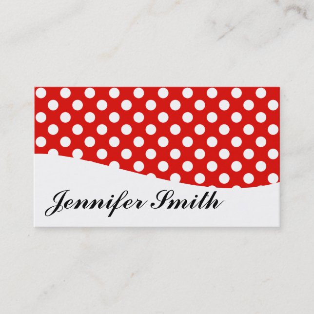 Moderne Red and White Polka Dot Business Cards Visitenkarte (Vorderseite)