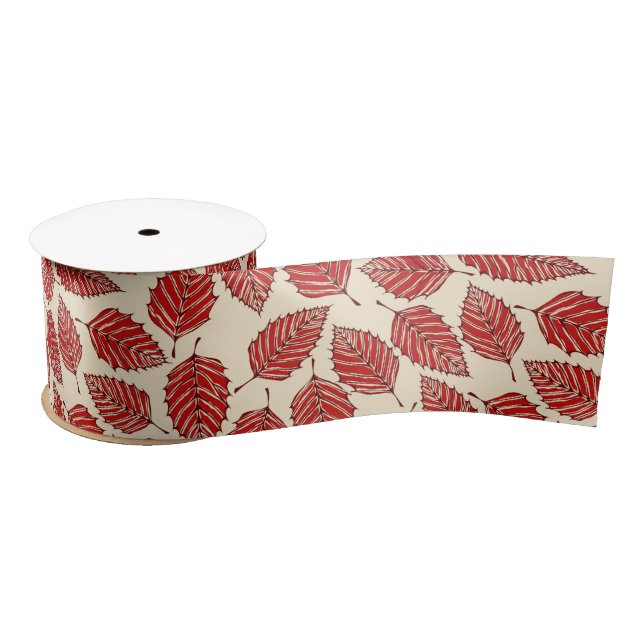 Moderne Red Birch Blätter Muster Satin Ribbon Satinband (Spule)