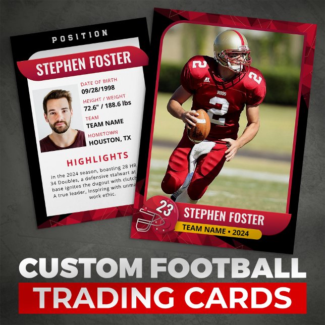 Moderne Red & Black Football Trading Card Telefonnummerkarte (Von Creator hochgeladen)