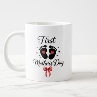Moderne Red Bow 1st Mother's Day Typografie Jumbo-Tasse