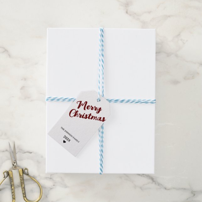 Moderne Red Christmas Geschenktasten - Merry & Bri Geschenkanhänger (Mit Garn)