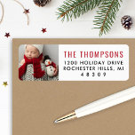 Moderne Red Custom Christmas Foto Rücksendeadresse<br><div class="desc">Die Weihnachtsadressen-Etiketten sind ein beliebtes Weihnachtsfest mit festlicher Rücksendeadresse und weißem Hintergrund. Die Farben können komplett an Ihr Foto angepasst werden.</div>