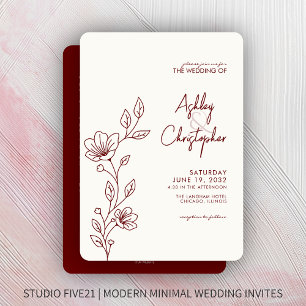 Moderne Red Foliage Kontur All-in-One Hochzeit Einladung
