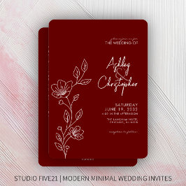 Moderne Red Foliage Kontur All-in-One Hochzeit Einladung