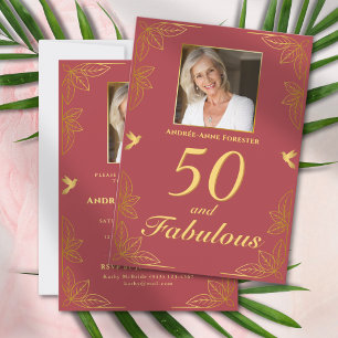 Moderne Red Gold 50 Fabuleux Invitation d'annivers