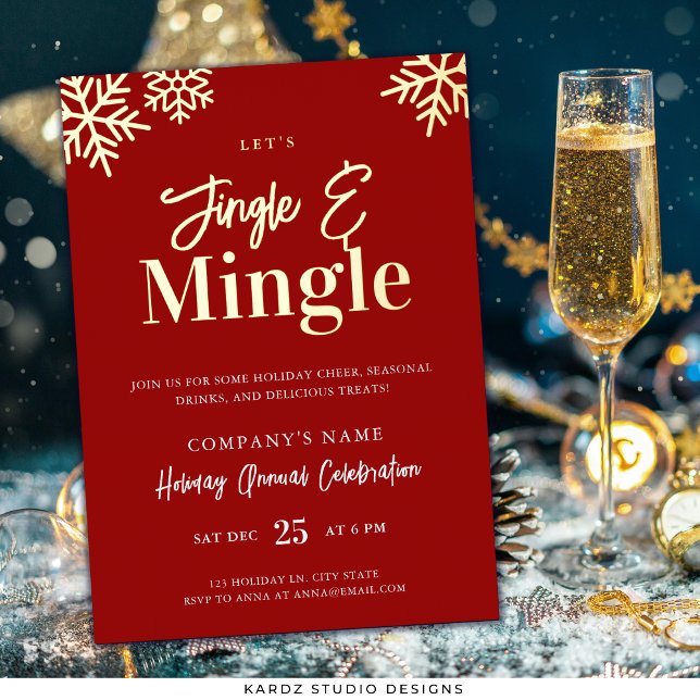Moderne Red Gold Corporate Holiday Party Einladung (Invite shown in 5 x 7 inches, in deep blue with GOLD foil. Choose foil color before checkout.
)