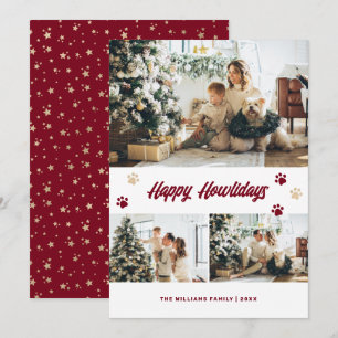 Moderne Red Gold Foto Happy Howlidays Card Feiertagskarte