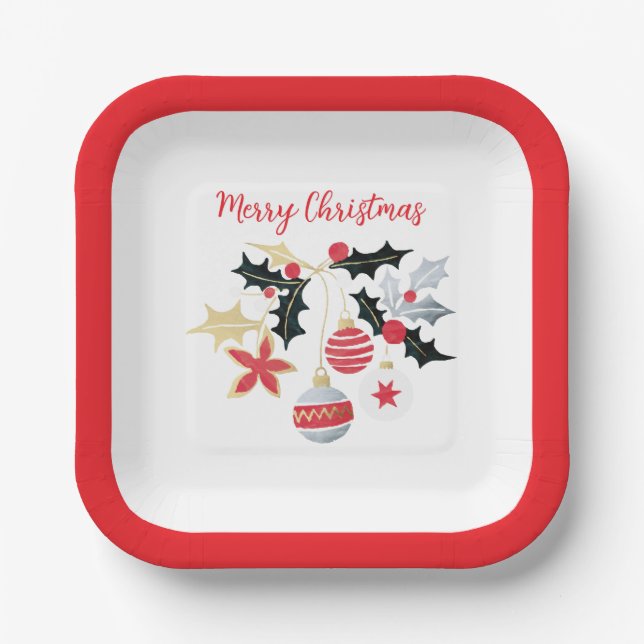 Moderne Red Gold & Silver Weihnachtsschmuck Pappteller (Vorderseite)