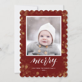 Moderne Red Gold Snowflakes Bokeh Minimalistisches Feiertagskarte
