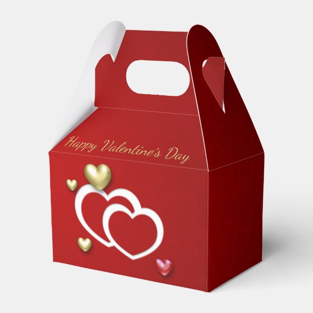 Moderne Red Gold Valentine Hearts Geschenkschachtel (Vorderseite)