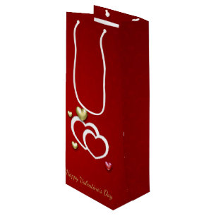 Moderne Red Gold Valentine Hearts Geschenktüte Für Weinflaschen