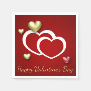 Moderne Red Gold Valentine Hearts Serviette