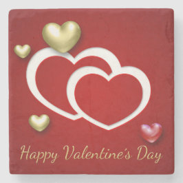 Moderne Red Gold Valentine Hearts Steinuntersetzer