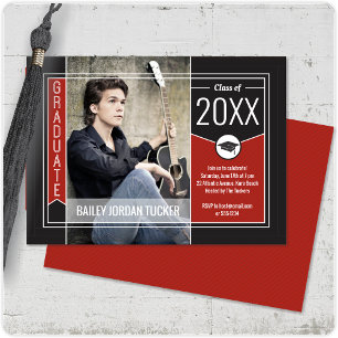 Moderne Red Graduate Photo Invitation
